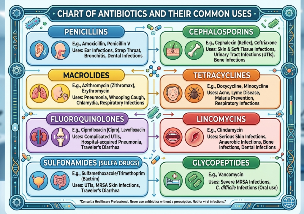 List Of Common Antibiotics and Their Uses