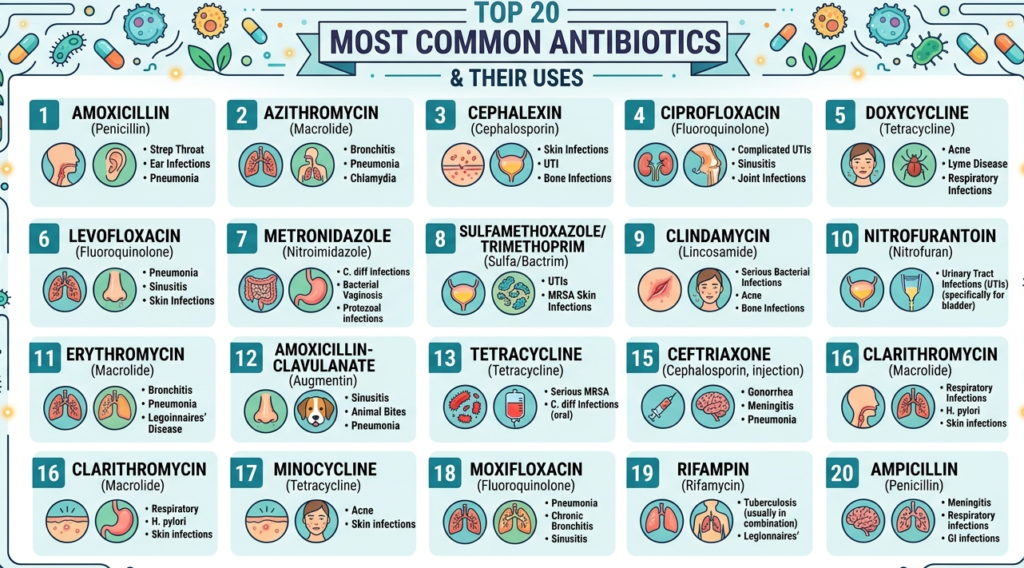 List Of Common Antibiotics and Their Uses