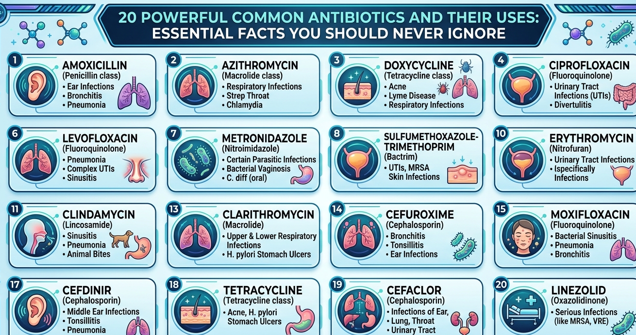 List Of Common Antibiotics and Their Uses