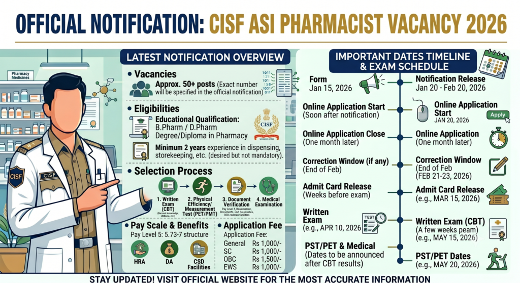 CISF Pharmacist Vacancy 2026 Syllabus